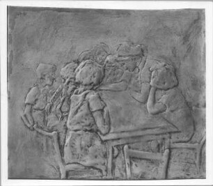 Beim Unterricht. Wohl Gips, getönt (wohl vor 1945; E. Richter). Dresden-Südvorstadt, Eisenstuckstraße, Atelier der Bildhauerin