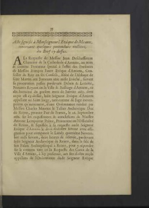 Acte signifié à M. l`Evêque de Meaux