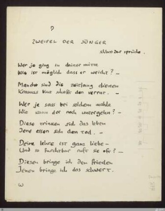 Zweifel der Jünger : [SW IX: h5]; [SW IX, S. 88/168]