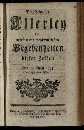 Den 18. April 1758. Sechszehntes Stück.
