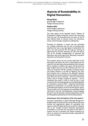 Aspects of Sustainability in Digital Humanities