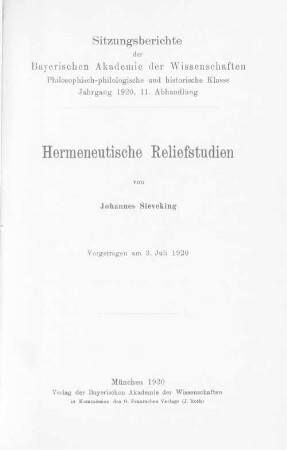 Hermeneutische Reliefstudien