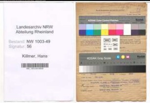 Entnazifizierung Hans Killmer , geb. 02.10.1903 (Lehrer)