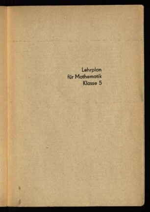 Lehrplan für Mathematik Klasse 5