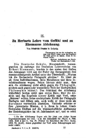Zu Herbarts Lehre vom Gefühl und zu Rissmanns Ablehnung