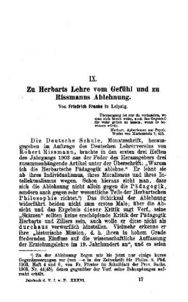 Zu Herbarts Lehre vom Gefühl und zu Rissmanns Ablehnung
