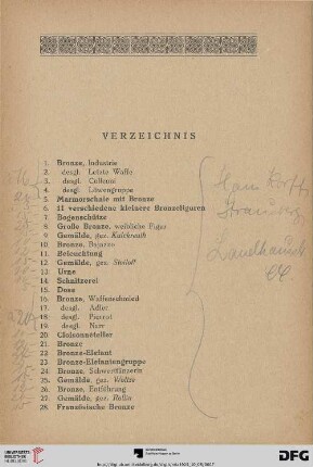 Verzeichnis (Nr. 1-415)