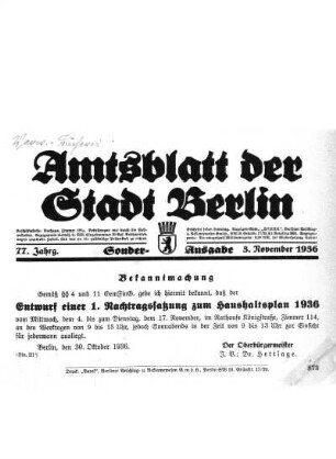 Sonderausgabe, 3. November 1936