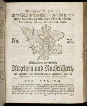 No. 29. Montags, den 16ten Julii 1764.