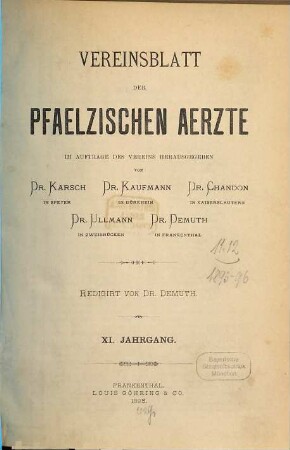 Vereinsblatt der Pfälzischen Ärzte. 11. 1895