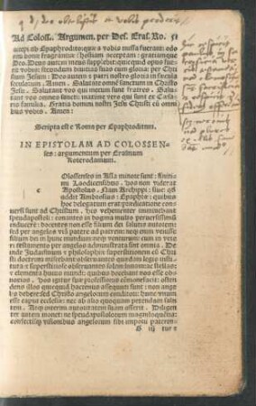In Epistolam Ad Colossenses: argumentum ...