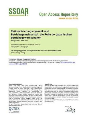 Rationalisierungsdynamik und Betriebsgemeinschaft: die Rolle der japanischen Betriebsgewerkschaften