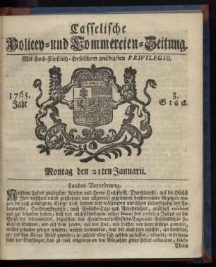3. Stueck, Montag den 21ten Januarii 1765