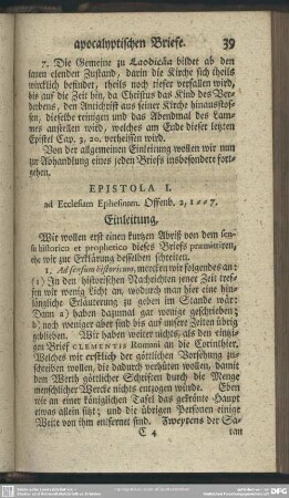 Epistola I. ad Ecclesiam Ephesinam. Offenb. 2, 1--7