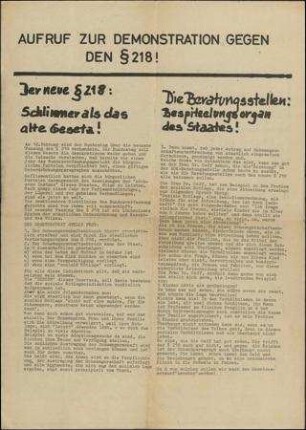 Aufruf zur Demonstration gegen den § 218 !
