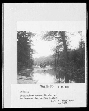 Leutzsch-Wahrener Straße bei Hochwasser der Weißen Elster