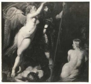 Gemälde "Der Tugendheld (Mars), von der Siegesgöttin gekrönt" (P. P. Rubens; Öl/Leinwand; 2,03 x 2,22 m; Staatliche Kunstsammlungen Dresden)