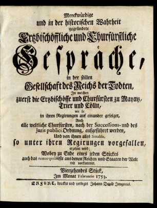 Vierzehendes Stück, Im Monat Februario 1753.