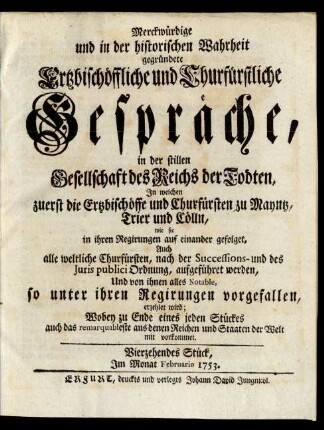 Vierzehendes Stück, Im Monat Februario 1753.