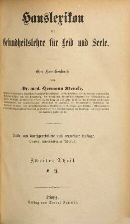 Hauslexikon der Gesundheitslehre für Leib und Seele : ein Familienbuch, 2. L - Z