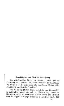 Kurzsichtigkeit und künstliche Beleuchtung : Sprechsaal