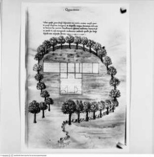 Trattato di Architettura - Codex Valencianus, Buchseite mit der Kirche des Eremiten (15. Buch)