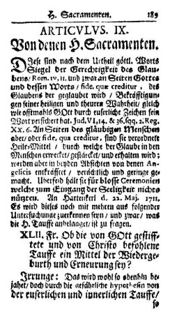 Articvlvs. IX. Von denen H. Sacramenten.