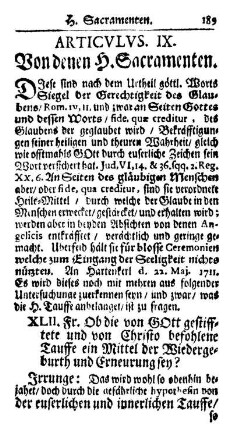 Articvlvs. IX. Von denen H. Sacramenten.