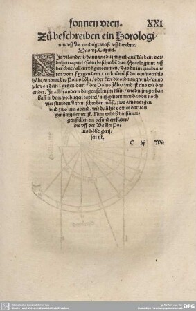 Zu beschreiben ein Horologi/ um uff die vordringe weiß uff die ebne. Das VI. Capitel.