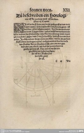 Zu beschreiben ein Horologi/ um uff die vordringe weiß uff die ebne. Das VI. Capitel.