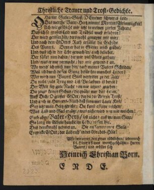 O harter Seelen-Stoß/ O Centner schweres Leid/ [...]