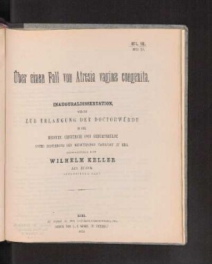 Über einen Fall von Atresia vaginæ congenita.