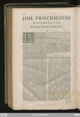 Ioh. Frischmuthi Dissertatio De Angelo foederis ad Mal. III:I.