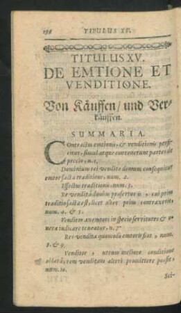 Titulus XV. De Emtione Et Venditione.