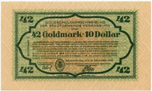 Geldschein / Notgeld, 42 Goldmark (10 Dollar), 31.12.1923