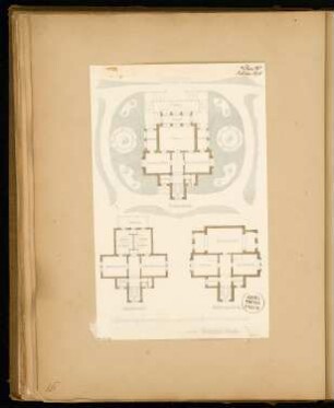 Villa Monatskonkurrenz Februar 1875: Grundriss Keller, Erdgeschoss, Obergeschoss; Maßstabsleiste