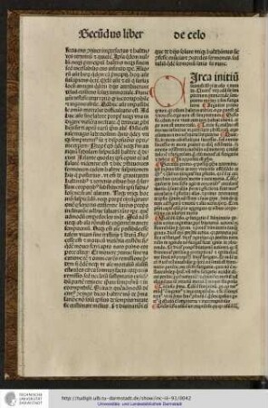 Circa initium secundi libri de celo et mundi queritur utrum celum sit sempiternum immortale sempiterne motum et sine fatigatione.