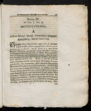 Num. IV. Ad Cap. 1. Art. 8. Protestationes.