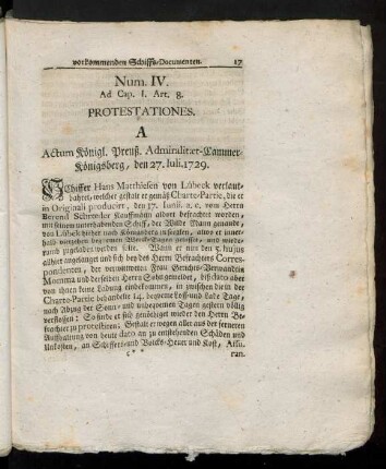 Num. IV. Ad Cap. 1. Art. 8. Protestationes.