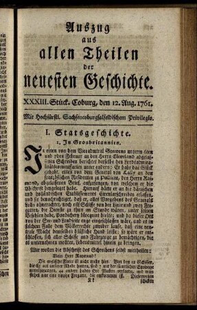 XXXIII. Stück. Coburg, den 12. Aug. 1761.