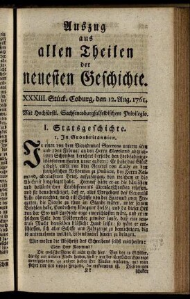 XXXIII. Stück. Coburg, den 12. Aug. 1761.