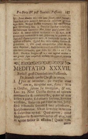 Meditatio XXXVII. Feria V. post Dominicam Passionis. - Meditatio XXXVIII. Feria VI. post Dominicam Passionis.