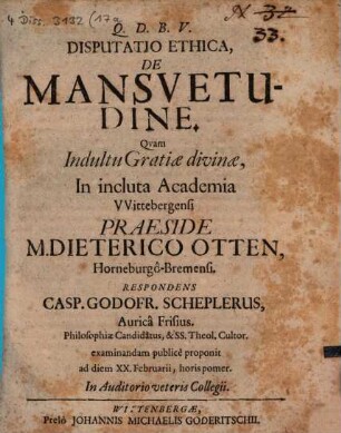 Disp. ethica de mansuetudine
