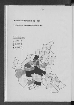 Arbeitsplatzdichte in den Stadtteilen Hamburgs 1987