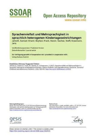 Sprachenvielfalt und Mehrsprachigkeit in sprachlich heterogenen Kindertageseinrichtungen