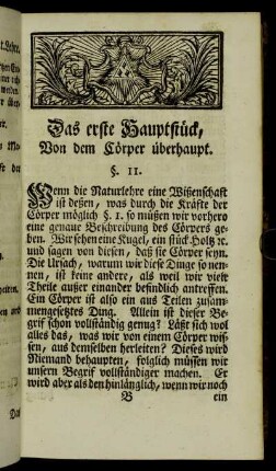 Das erste Hauptstück, Von dem Cörper überhaupt.