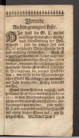 Vorrede An den geneigten Leser.