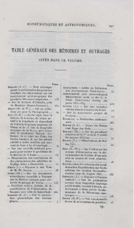 Table générale des mémoires et ouvrages.