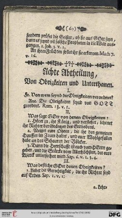 Achte Abtheilung, Von Obrigkeiten und Unterthanen.