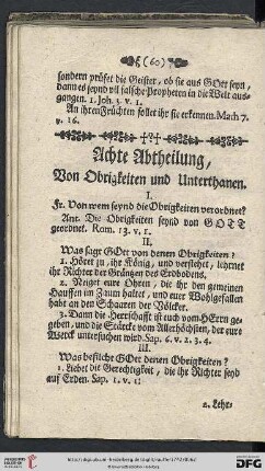 Achte Abtheilung, Von Obrigkeiten und Unterthanen.
